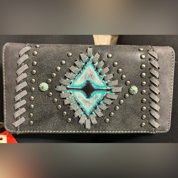 Montana West Gray and Turquoise Studded Wallet - Picture 1 of 7